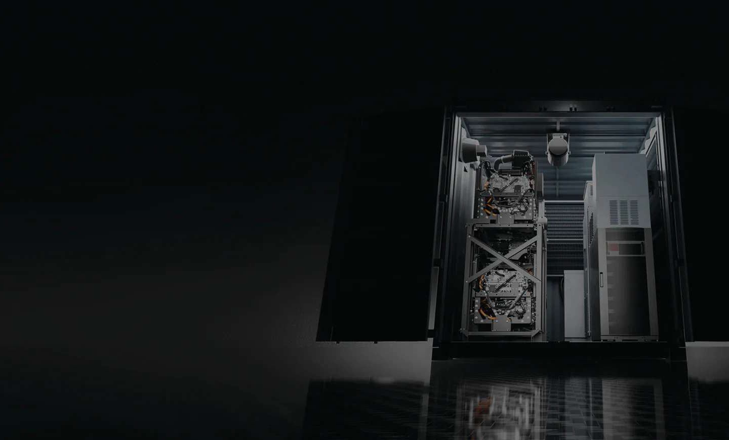 Close-up view of a commercial fuel cell system showing internal components and energy modules on display.